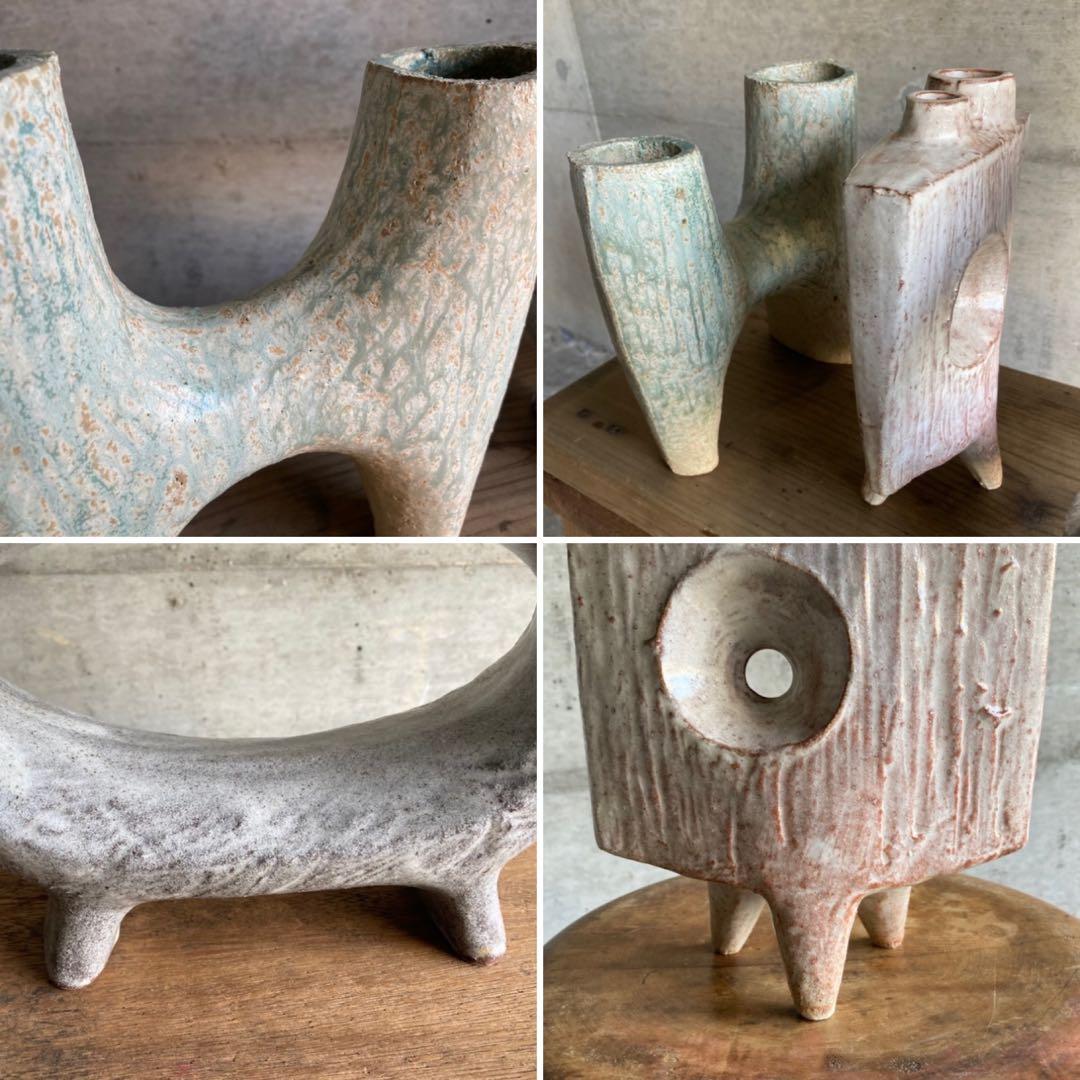 みゆき⁇ 花器 花瓶 フラワーベース 置物 オブジェ 陶器 モダン ３点 レトロ