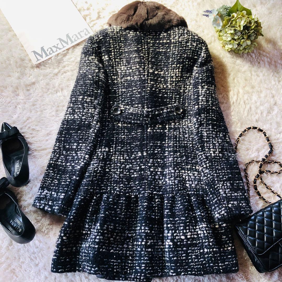 極美品✨マックスマーラ ツイードコート モヘヤ混 ボア 2WAY 黒×白 40