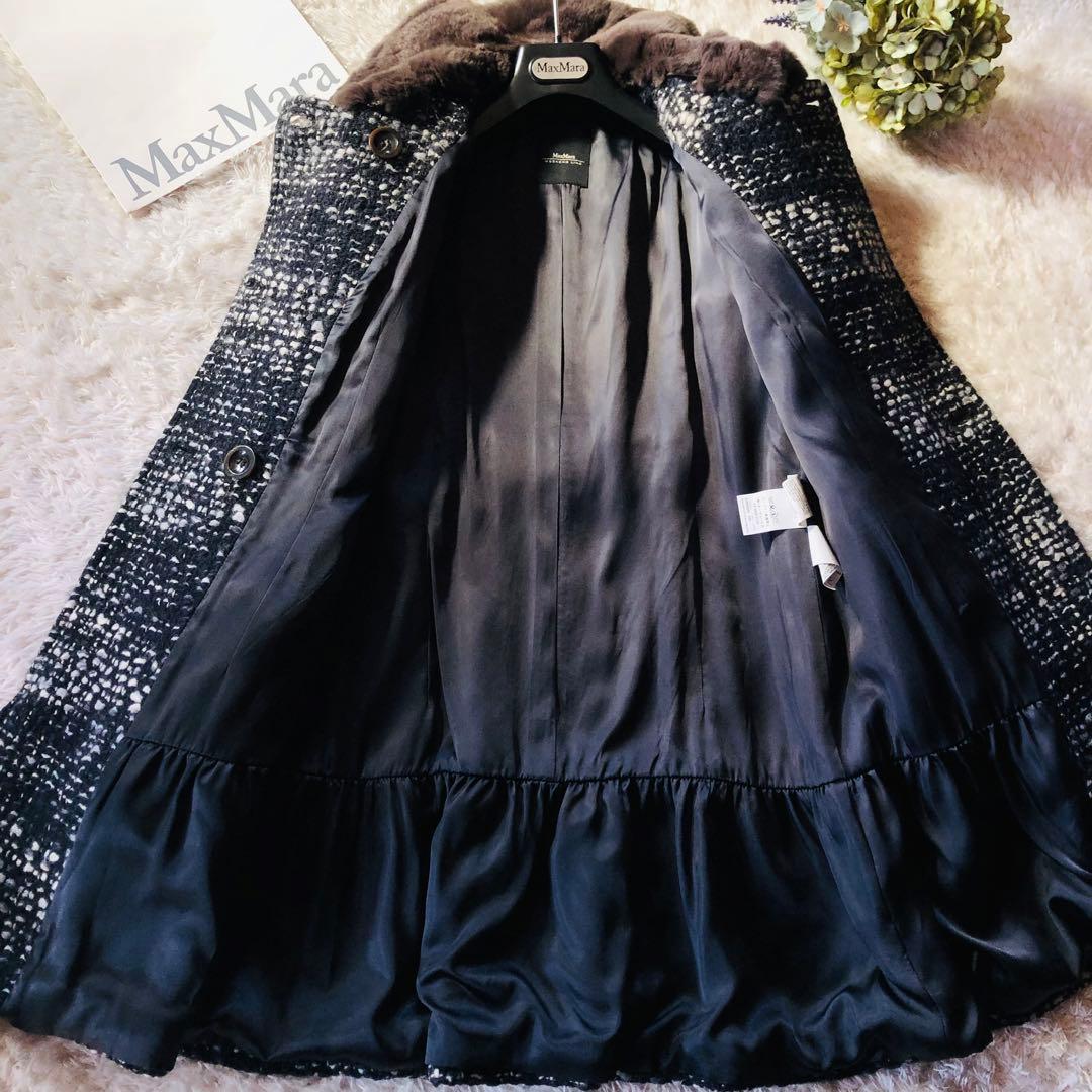 極美品✨マックスマーラ ツイードコート モヘヤ混 ボア 2WAY 黒×白 40