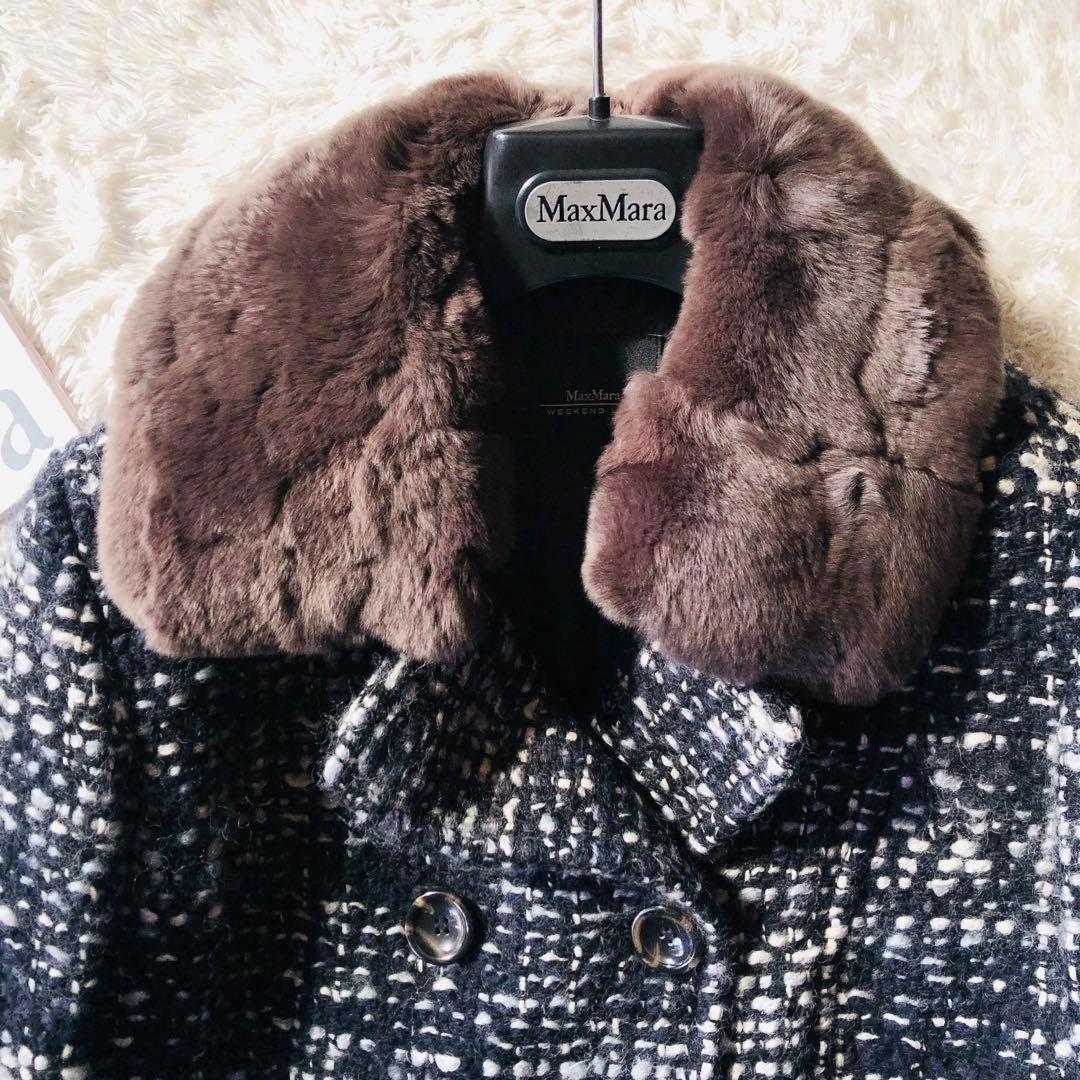 極美品✨マックスマーラ ツイードコート モヘヤ混 ボア 2WAY 黒×白 40