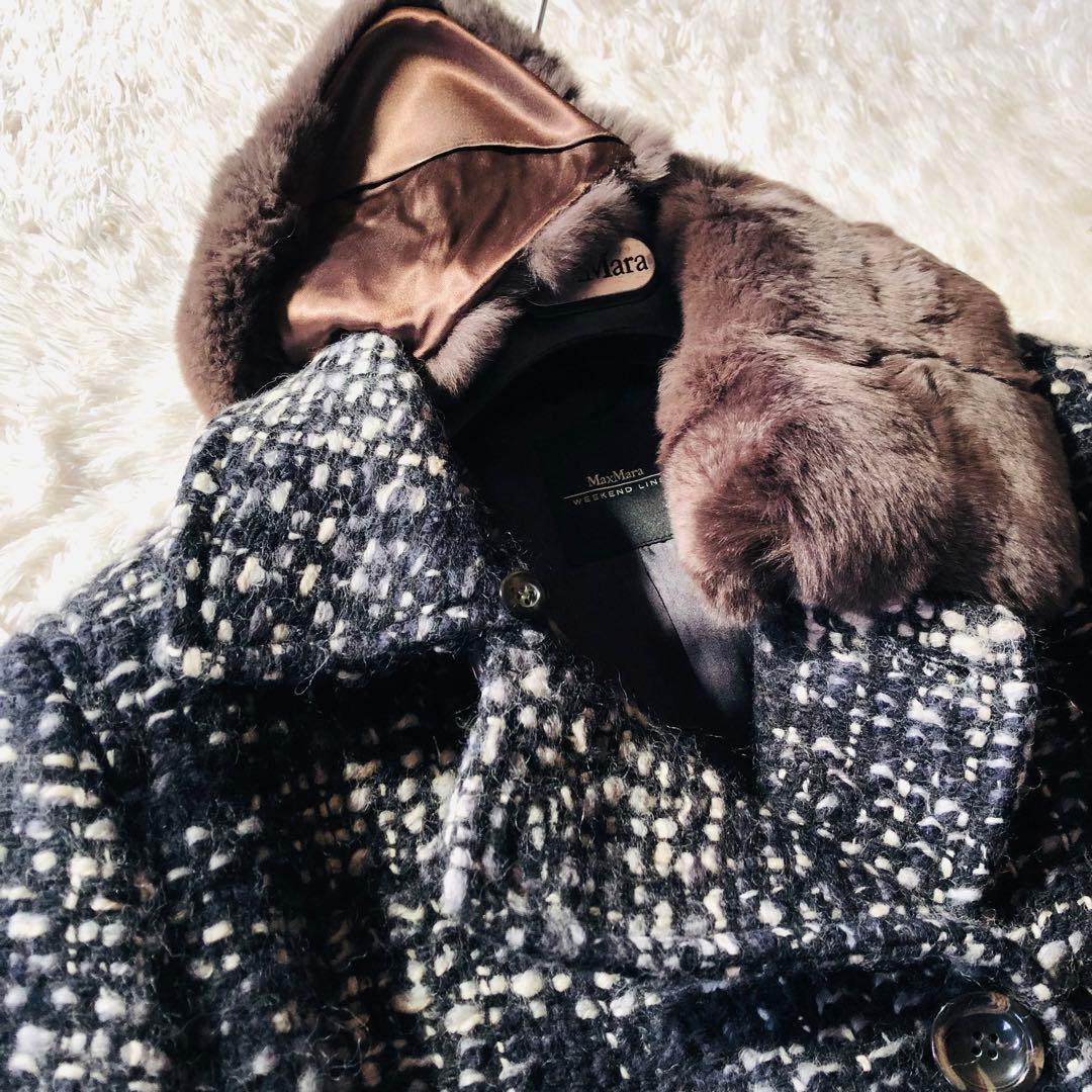 極美品✨マックスマーラ ツイードコート モヘヤ混 ボア 2WAY 黒×白 40