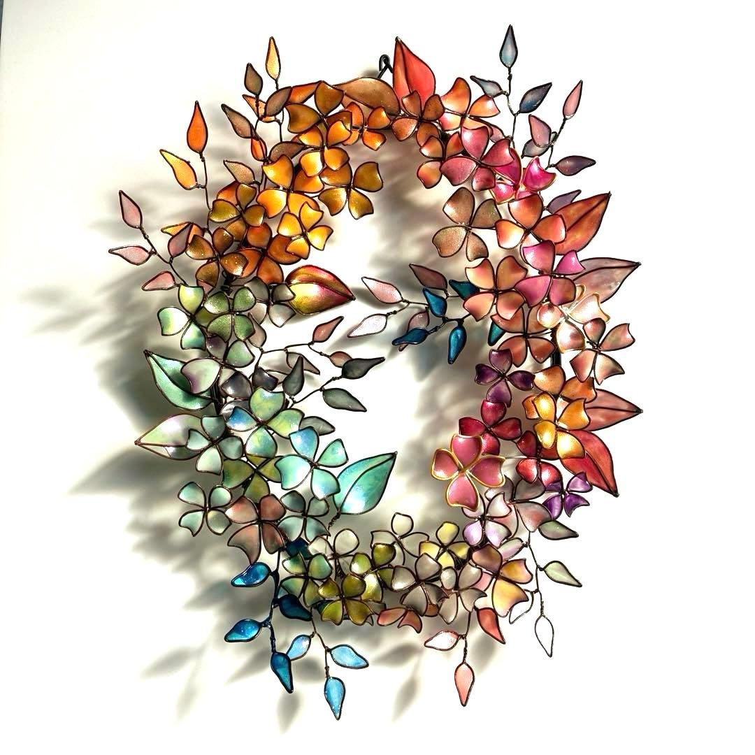 一点物　大きなアンティーク調フラワーリース　ワイヤークラフト　ディップアート