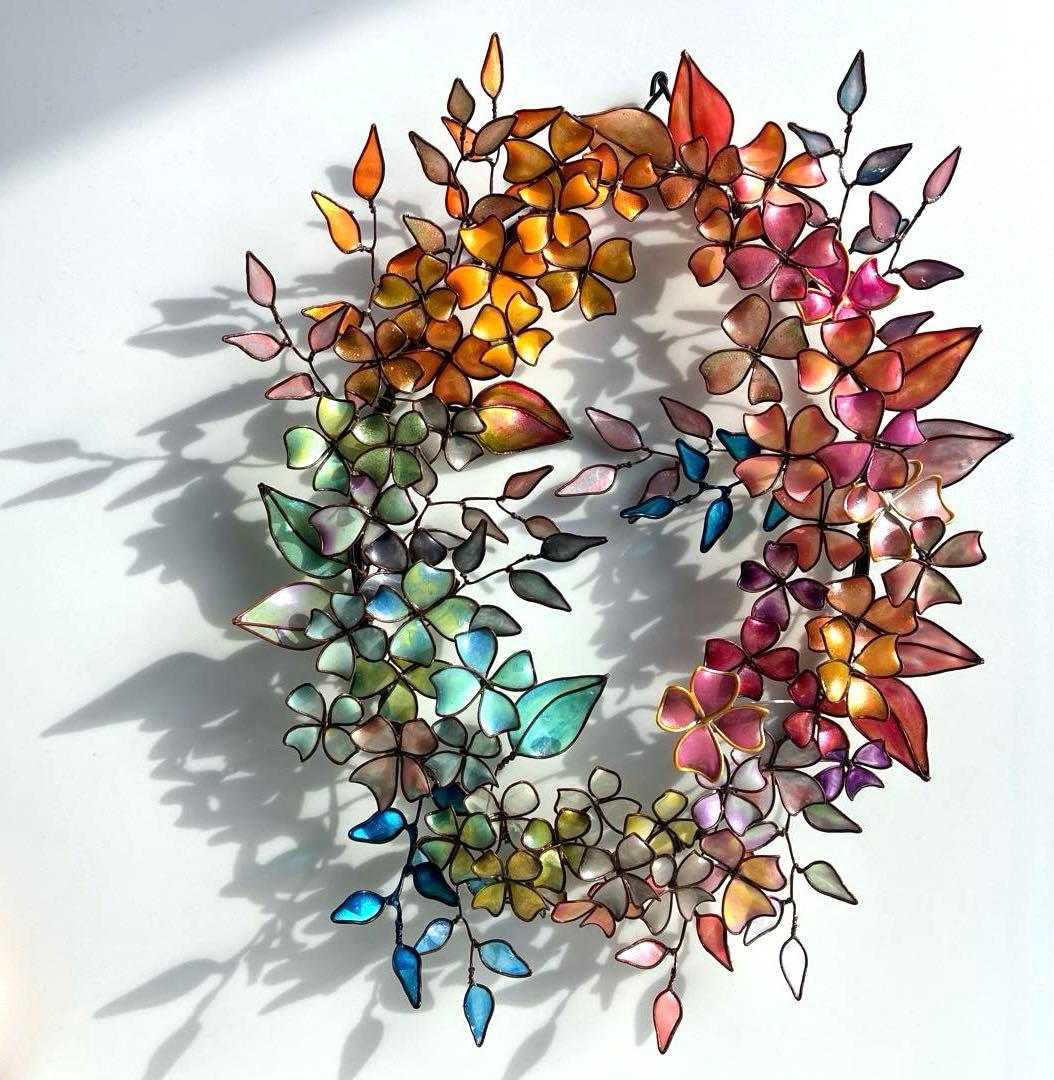 一点物　大きなアンティーク調フラワーリース　ワイヤークラフト　ディップアート