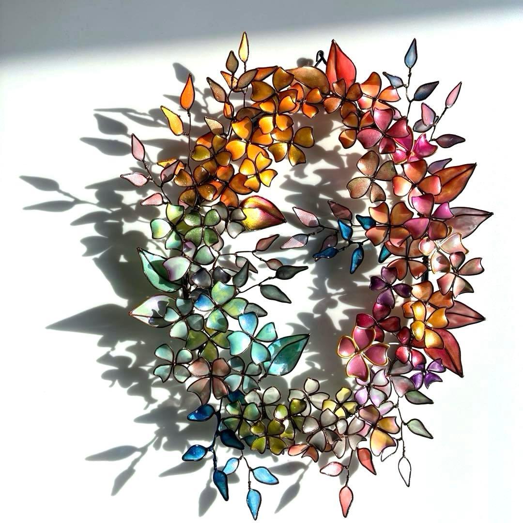 一点物　大きなアンティーク調フラワーリース　ワイヤークラフト　ディップアート