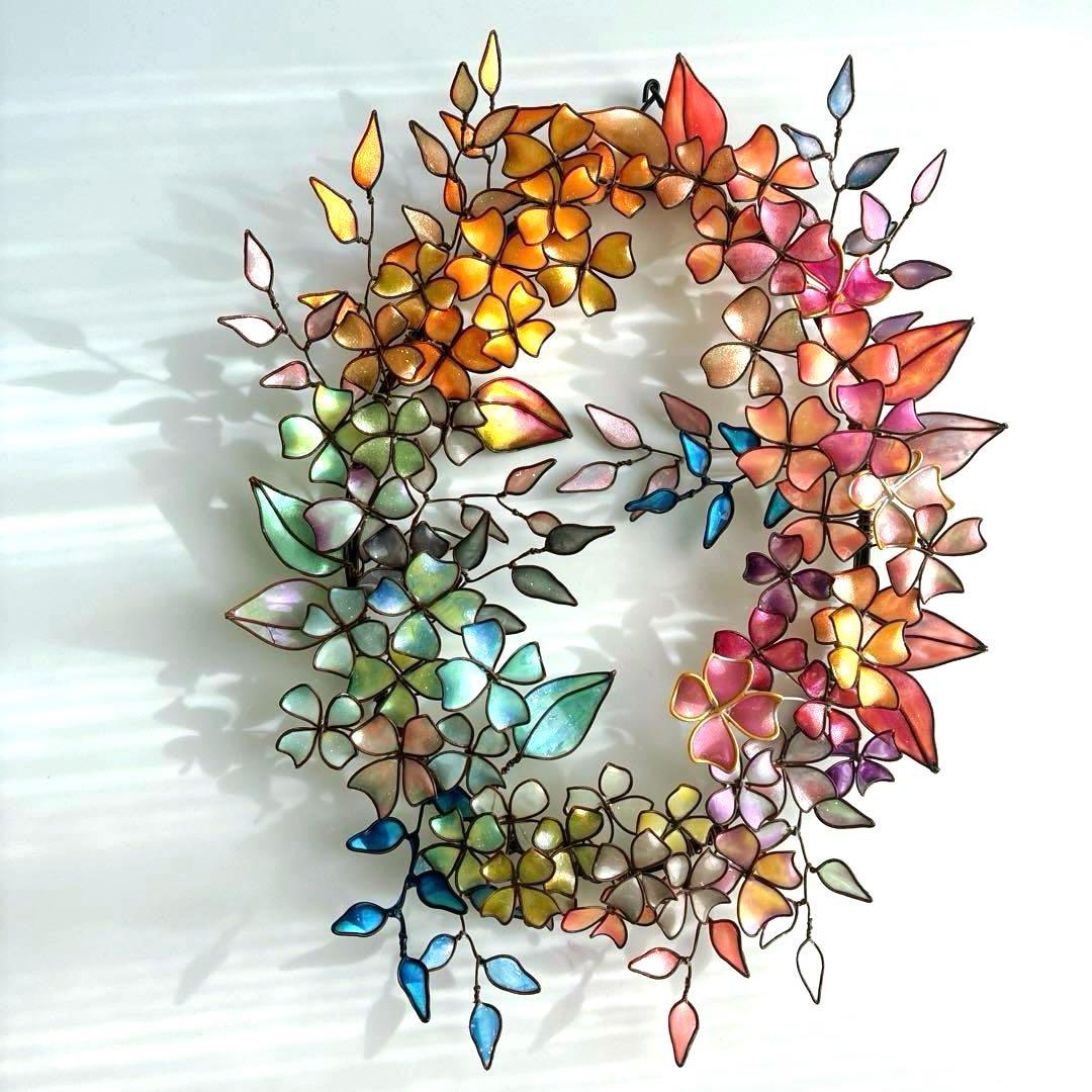 一点物　大きなアンティーク調フラワーリース　ワイヤークラフト　ディップアート