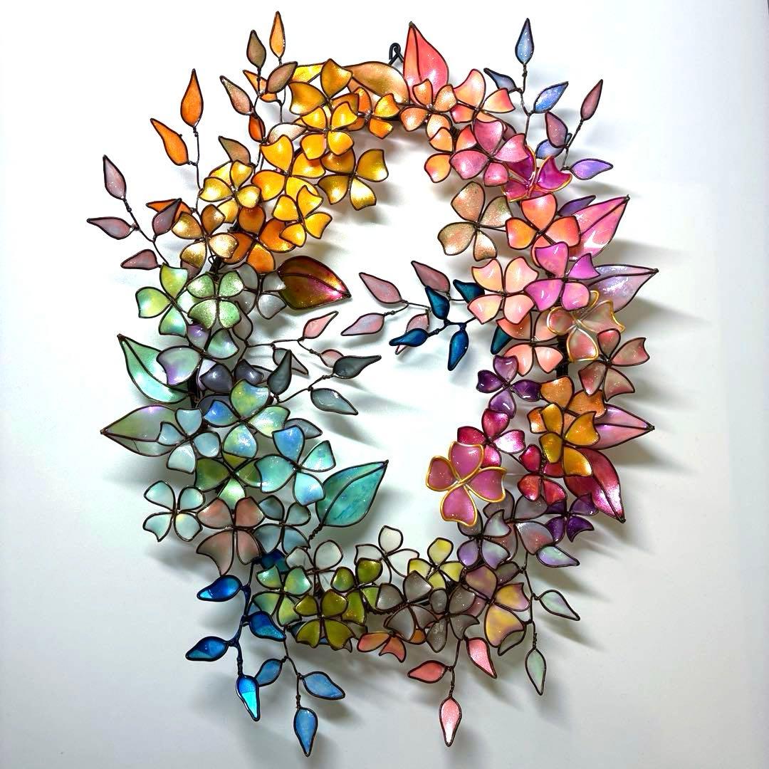 一点物　大きなアンティーク調フラワーリース　ワイヤークラフト　ディップアート