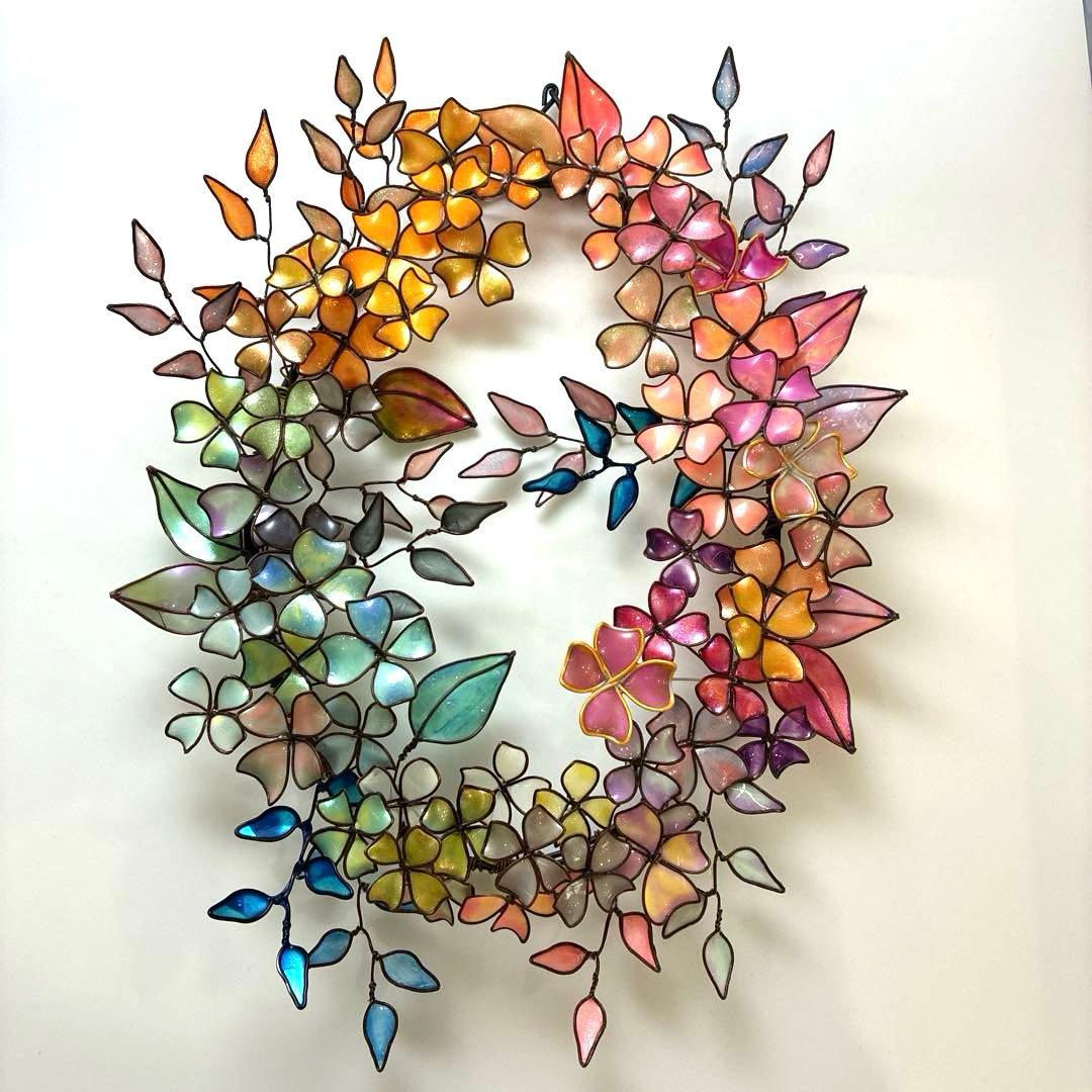 一点物　大きなアンティーク調フラワーリース　ワイヤークラフト　ディップアート