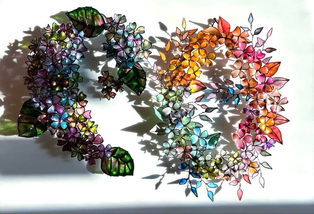 一点物　大きなアンティーク調フラワーリース　ワイヤークラフト　ディップアート