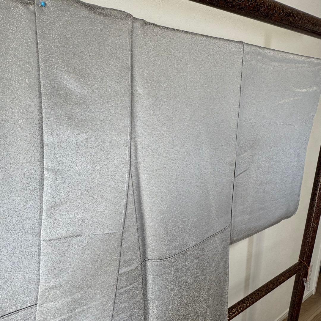 しつけ付　着物　正絹　袷　お召　色無地　163 久保田一竹工房　金通し　シルバー