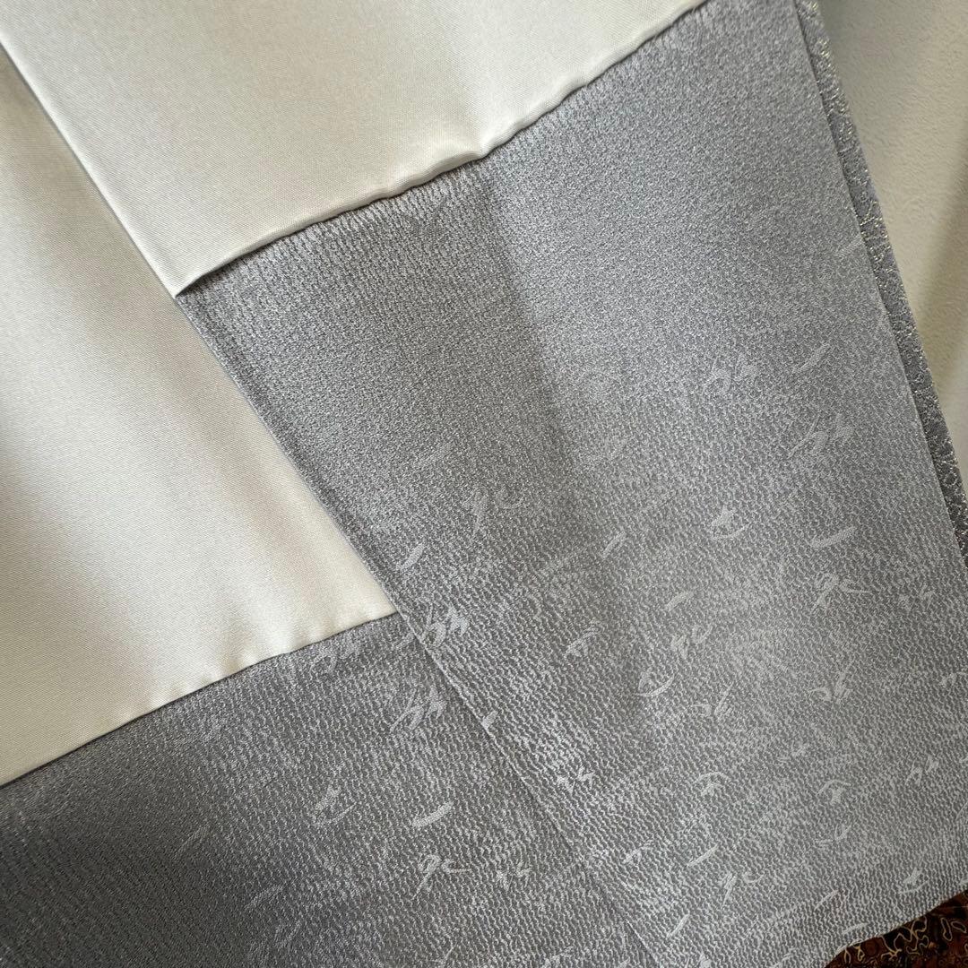 しつけ付　着物　正絹　袷　お召　色無地　163 久保田一竹工房　金通し　シルバー