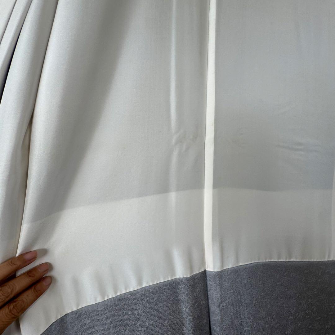 しつけ付　着物　正絹　袷　お召　色無地　163 久保田一竹工房　金通し　シルバー