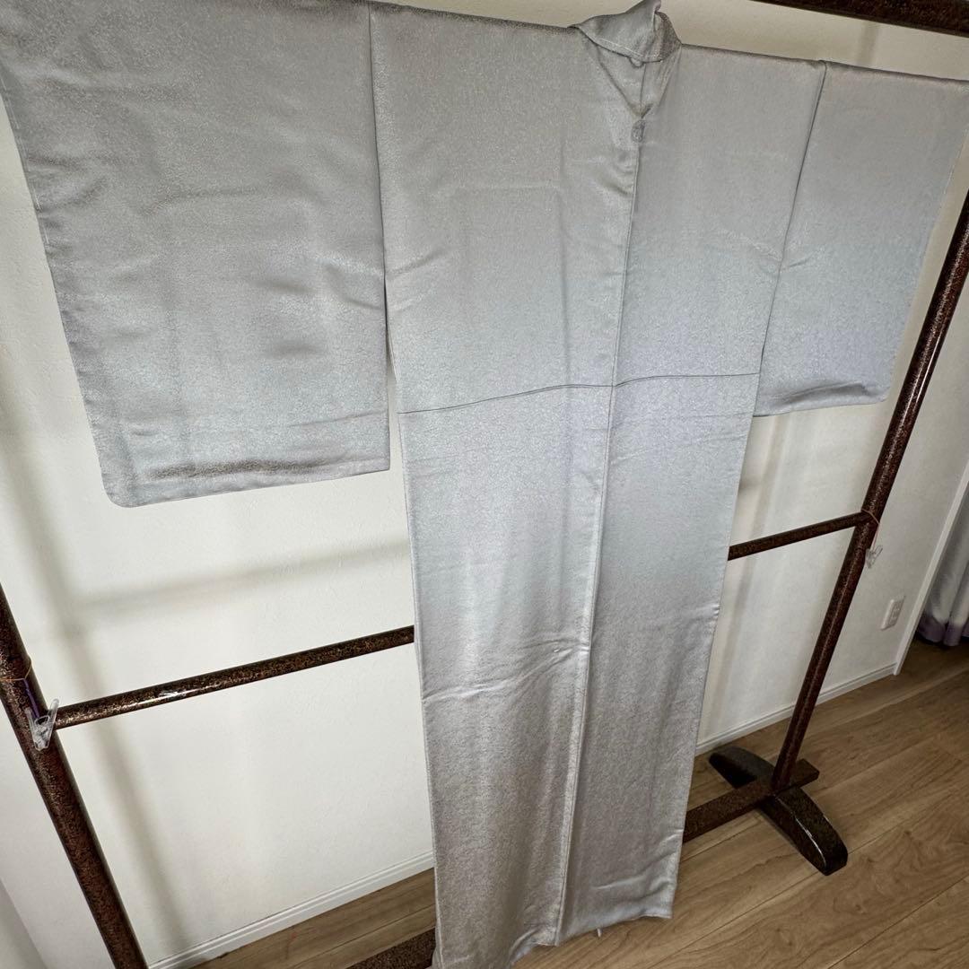 しつけ付　着物　正絹　袷　お召　色無地　163 久保田一竹工房　金通し　シルバー