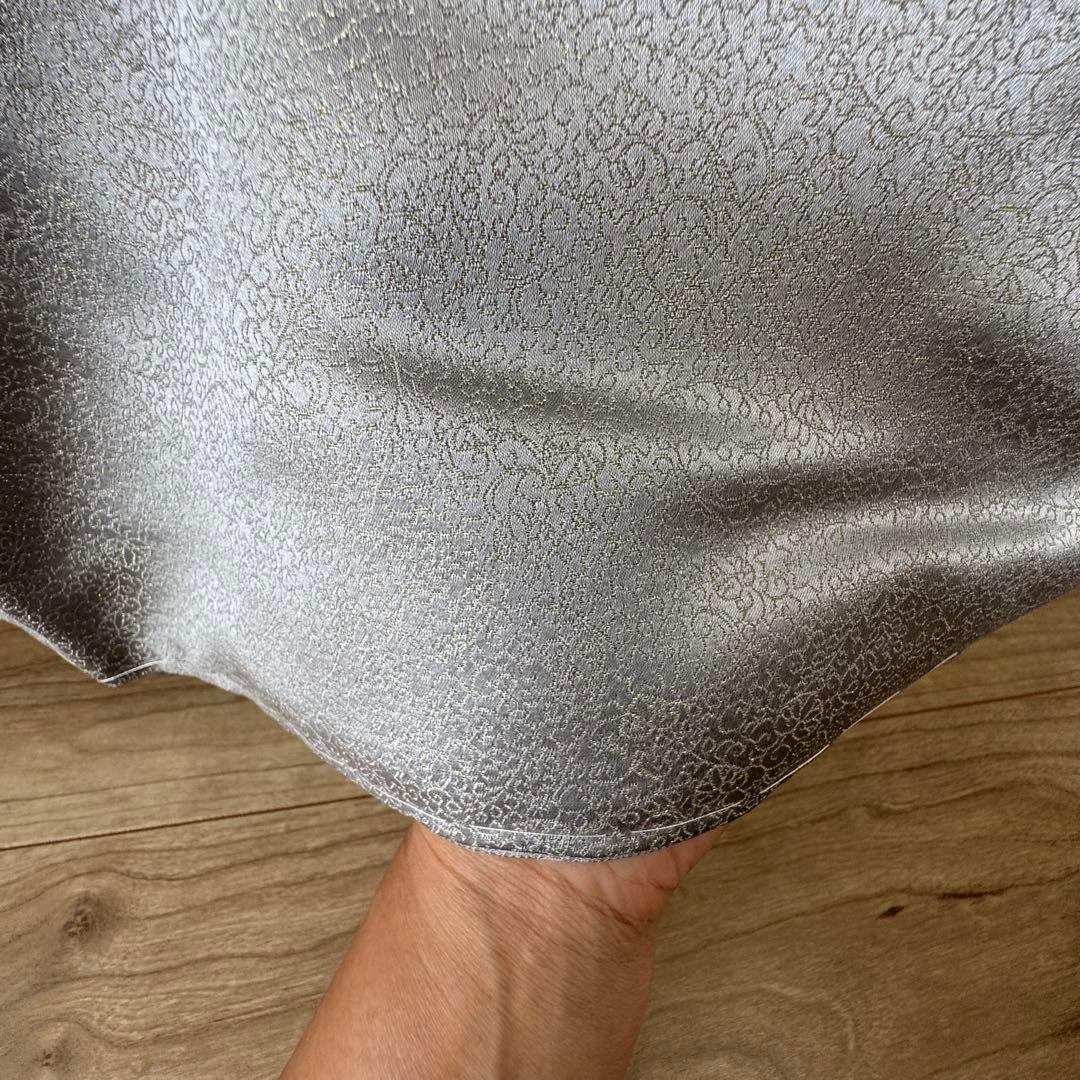 しつけ付　着物　正絹　袷　お召　色無地　163 久保田一竹工房　金通し　シルバー