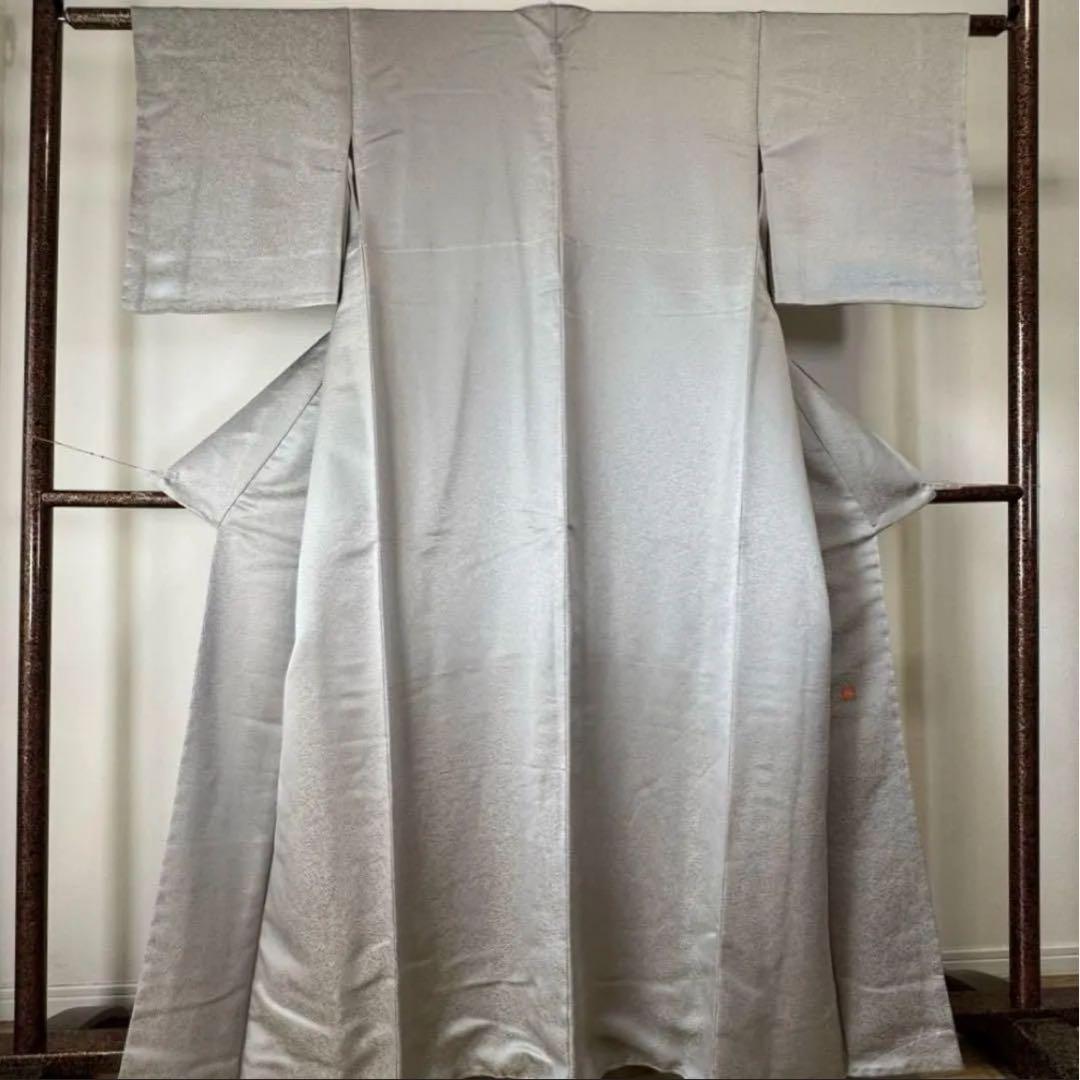 しつけ付　着物　正絹　袷　お召　色無地　163 久保田一竹工房　金通し　シルバー