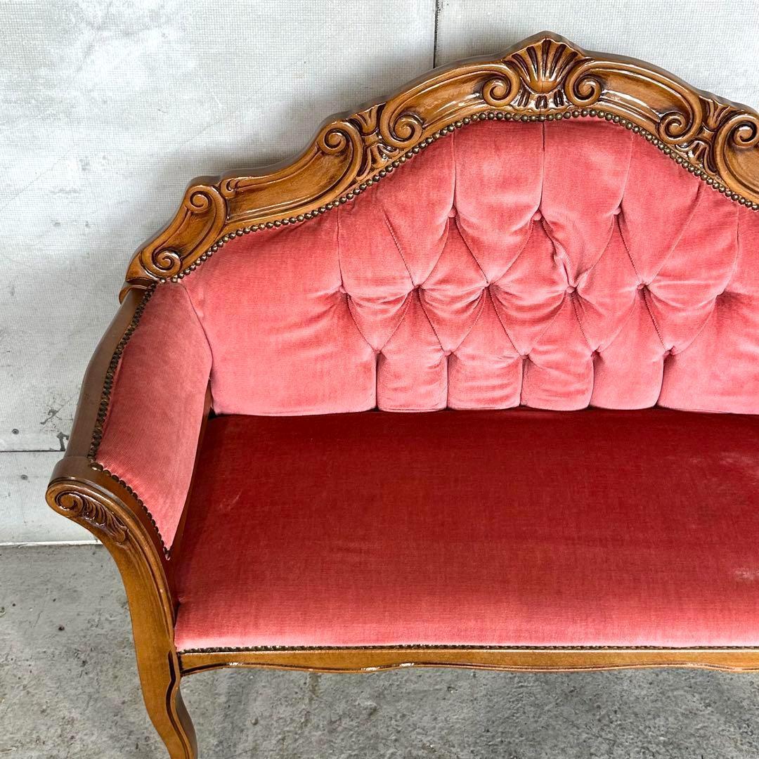 ♕ ロココ調 ✦ 木彫ベルサイユソファー ✦ 気品の2人掛け ♕ベルベット