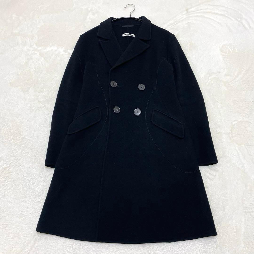 【美品】ジルサンダー カシミヤ ウール ロングコート ブラック 36