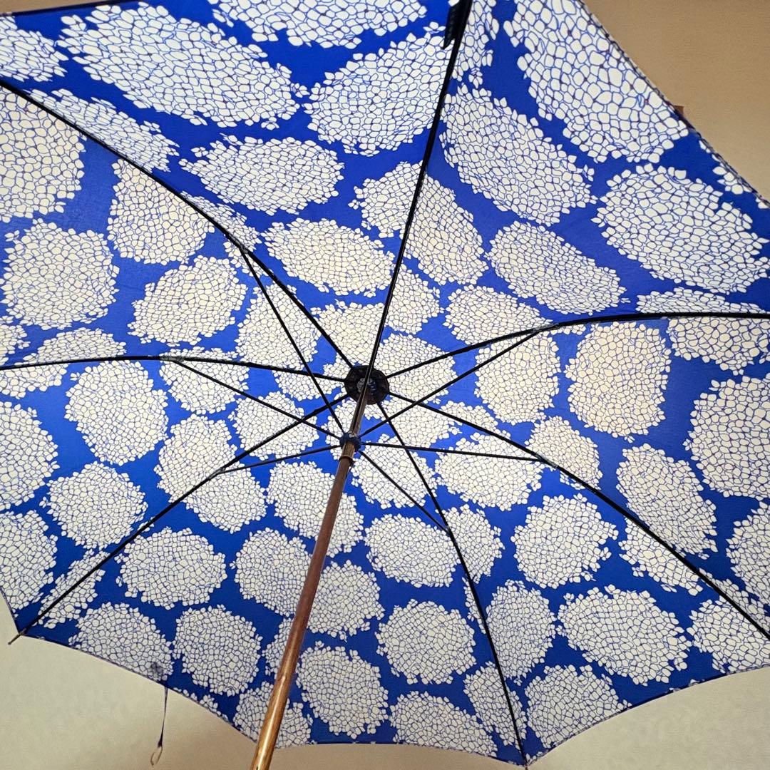 美品　イイダ傘店　日傘　長傘　ブルー