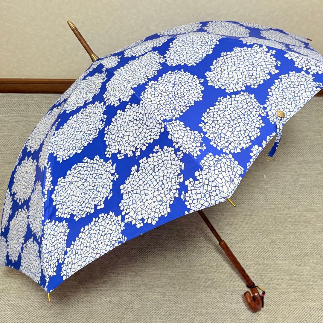 美品　イイダ傘店　日傘　長傘　ブルー