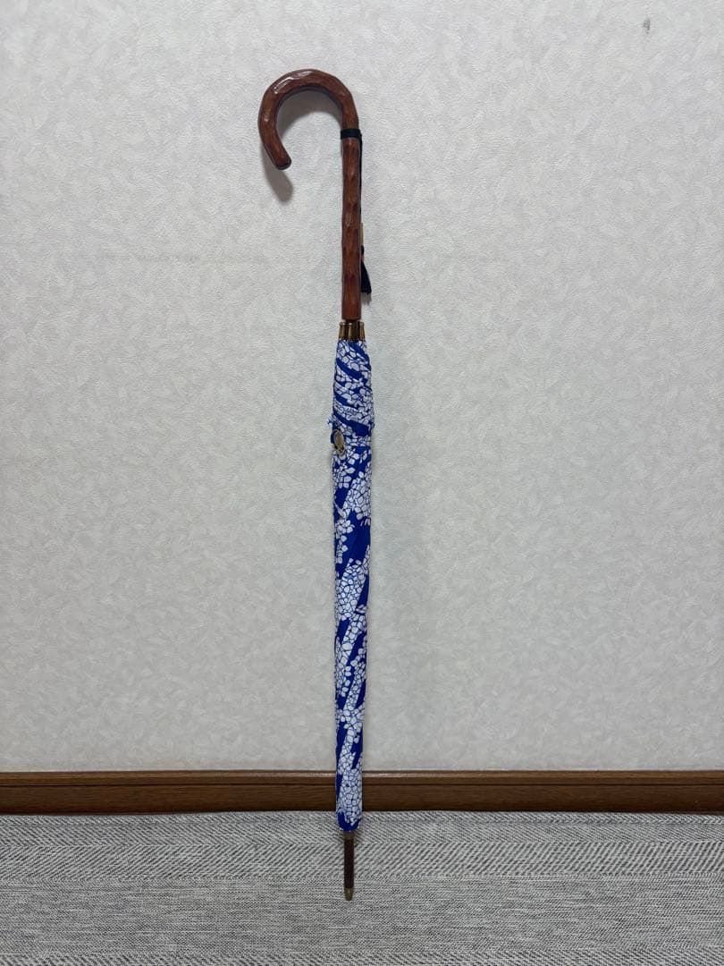 美品　イイダ傘店　日傘　長傘　ブルー