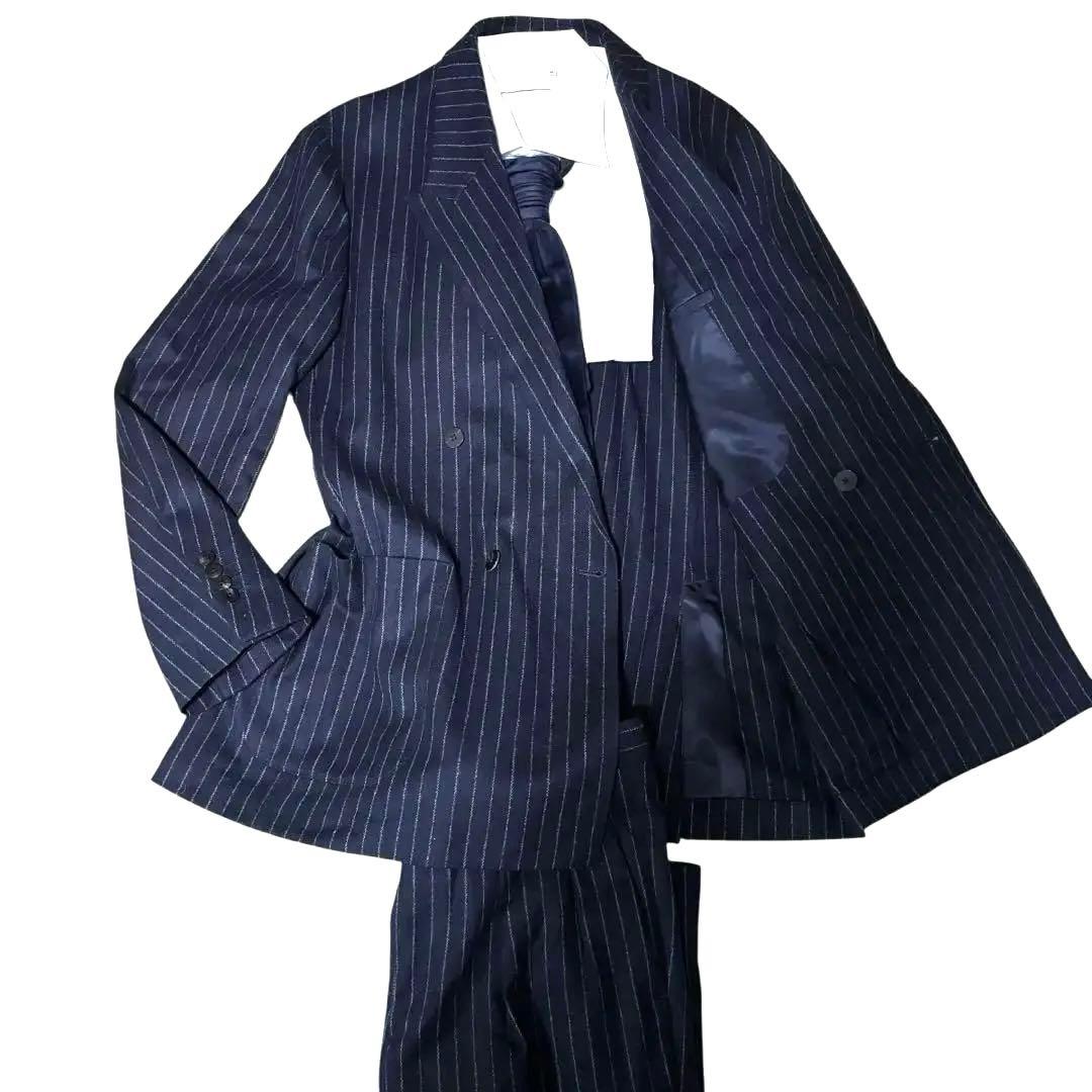 美品☆UNITED ARROWS セットアップ　濃紺　ストライプ　ダブル　M