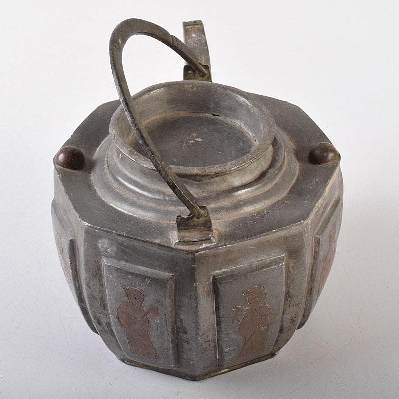 BLACK　中国　古錫　人物文　八角湯沸かし　急須　V　8087