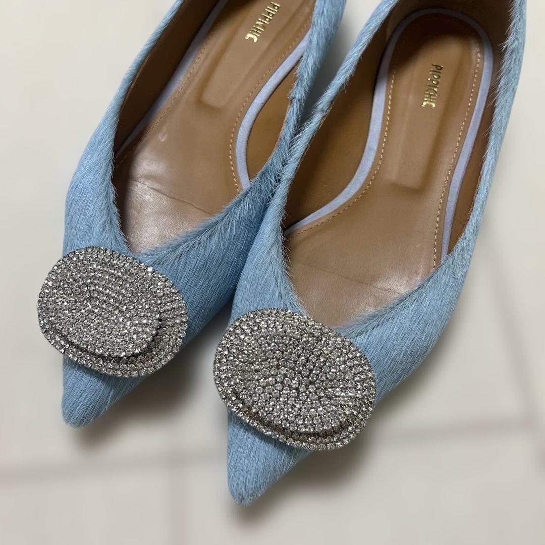 pippichic 水色ビジュー付きフラットシューズ