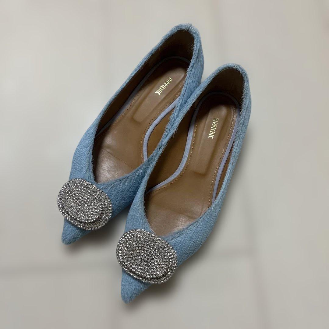 pippichic 水色ビジュー付きフラットシューズ