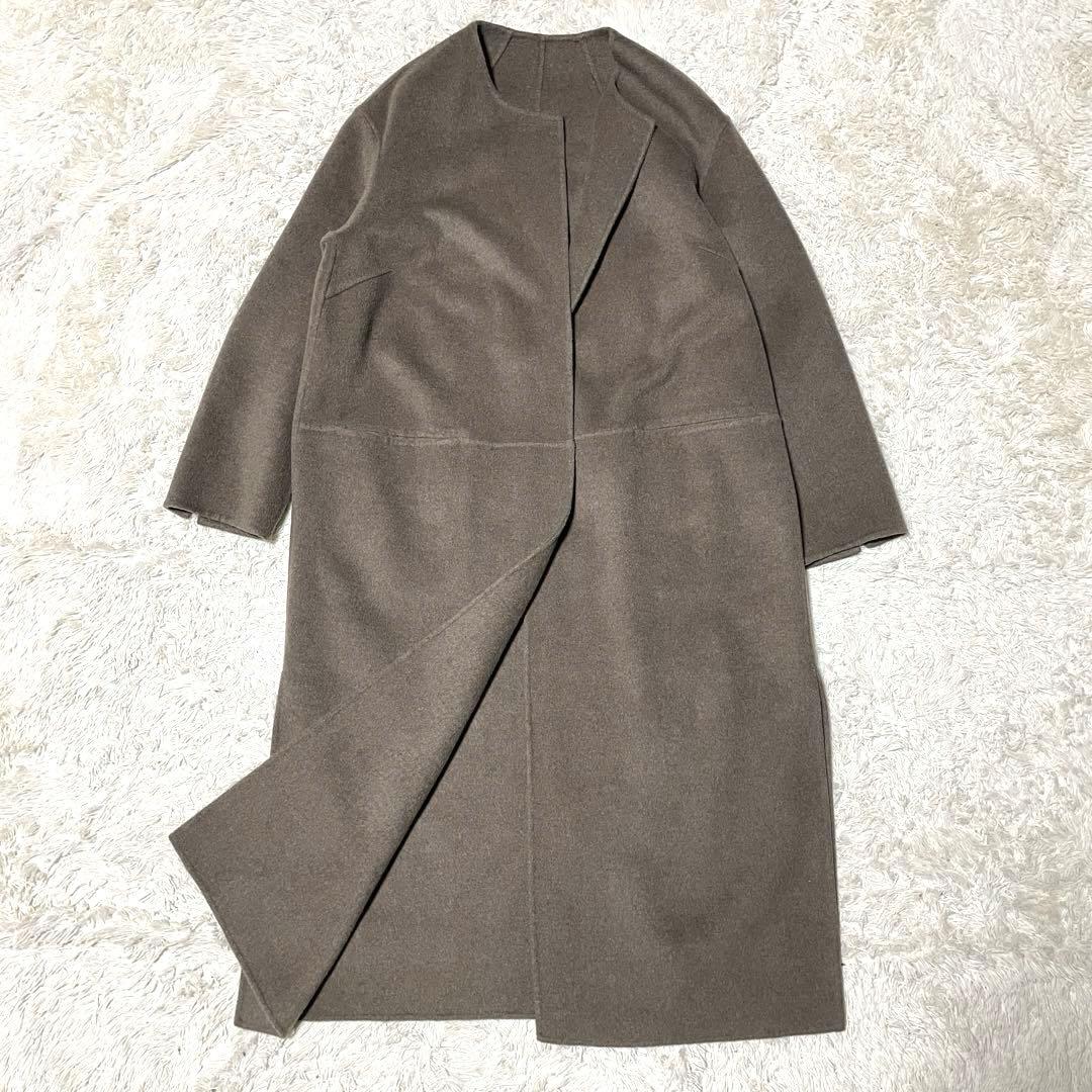 美品 ミューズドゥーズィーエムクラス リバーロングノーカラーコート 38