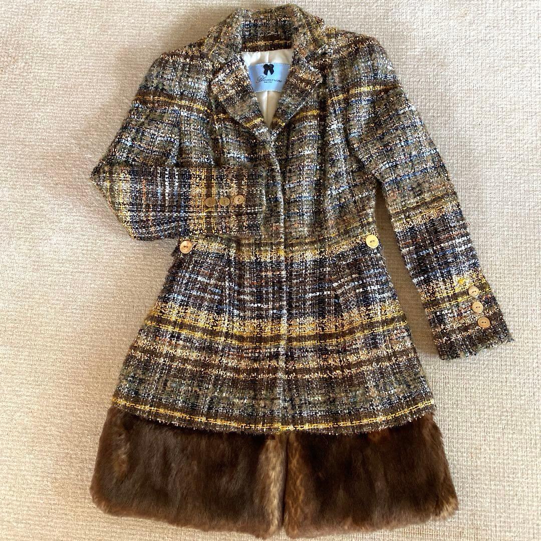 美品【Blumarine ブルマリン】ライナー付ゴールド茶系ジャケット　ファー付