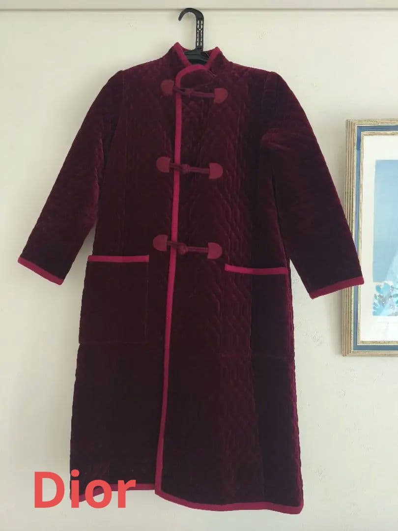 【Dior ビンテージ美品】バーガンディ キルティング ロングコート