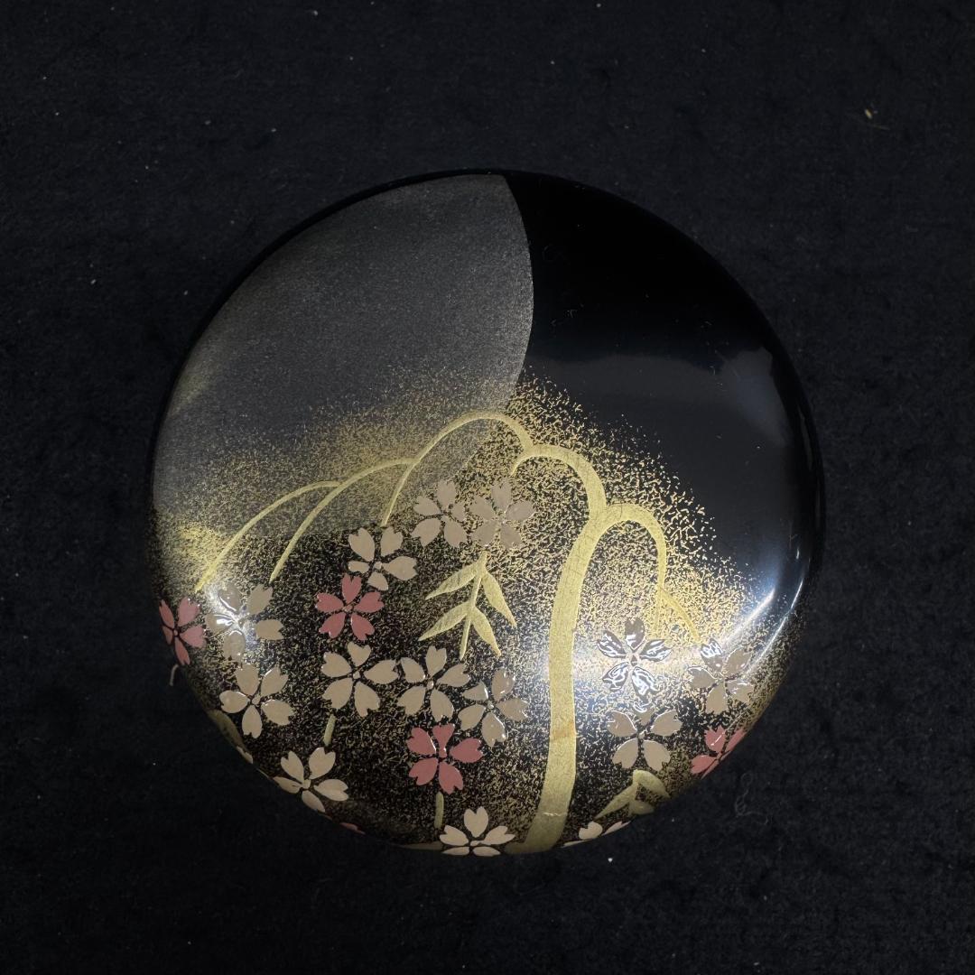 未使用　棗　なつめ　中村湖彩作　夜桜蒔絵 　　二重共箱　共布あり