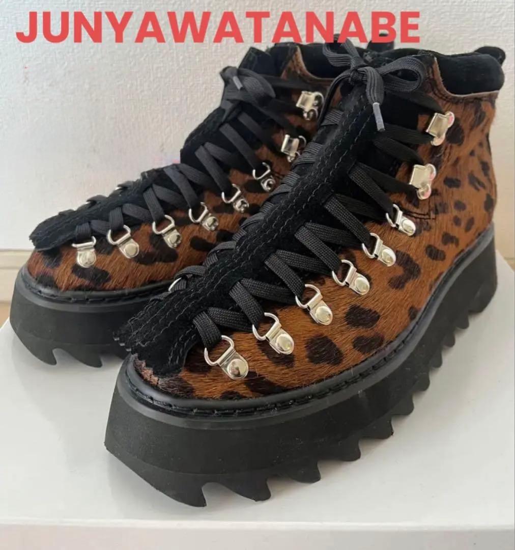 JUNYA WATANABEヒョウ柄ハラコ厚底ハイカットシューズブーツ甲高幅広