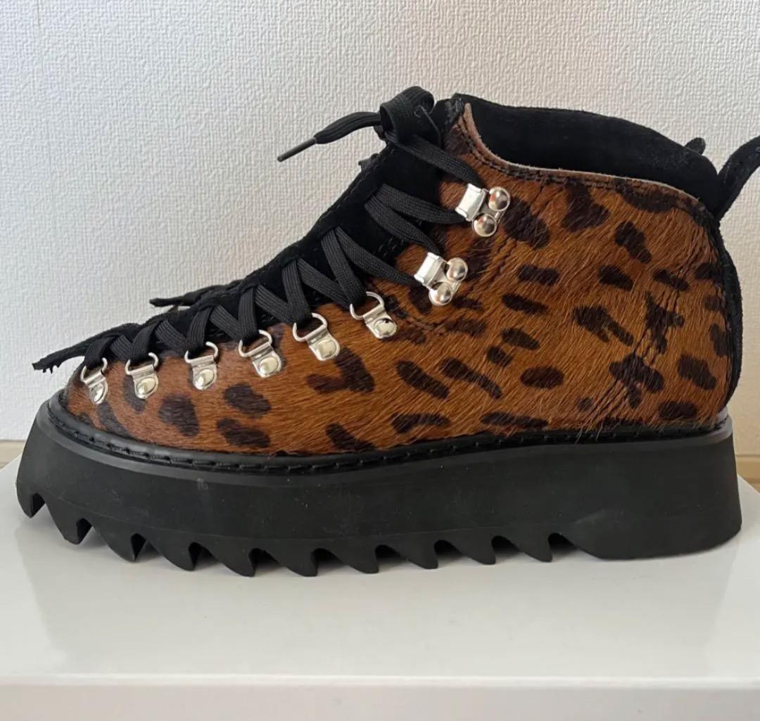 JUNYA WATANABEヒョウ柄ハラコ厚底ハイカットシューズブーツ甲高幅広