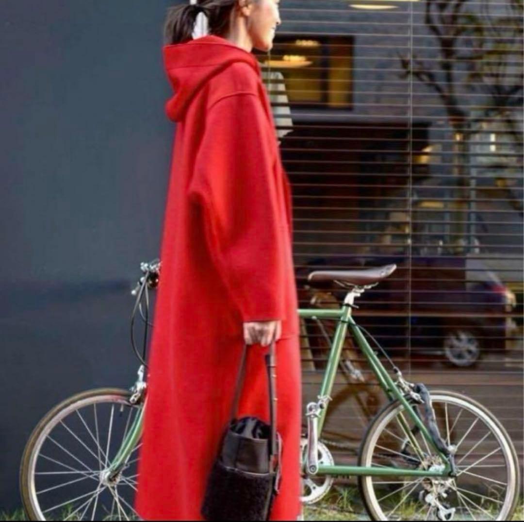 HYKE MELTON HOODED WORK COAT RED 試着程度　新品