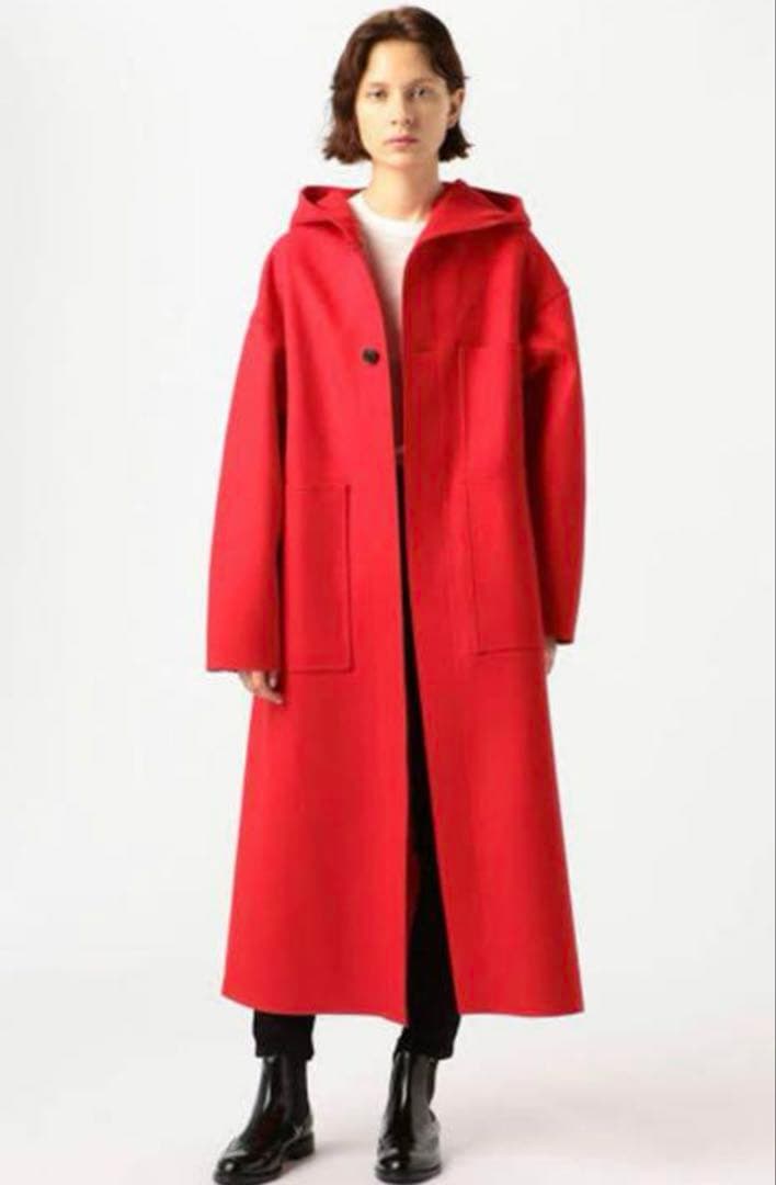 HYKE MELTON HOODED WORK COAT RED 試着程度　新品