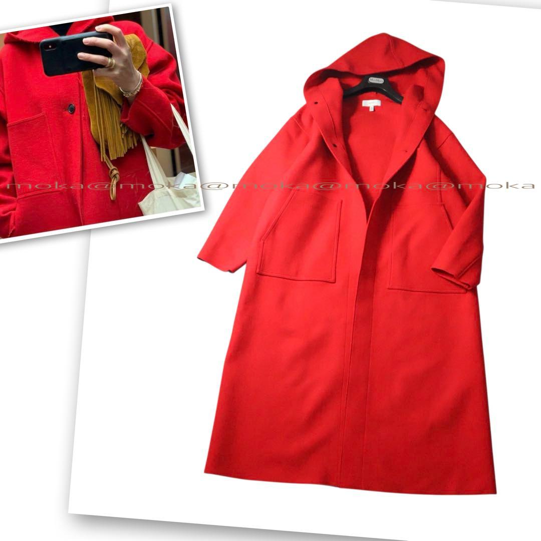 HYKE MELTON HOODED WORK COAT RED 試着程度　新品