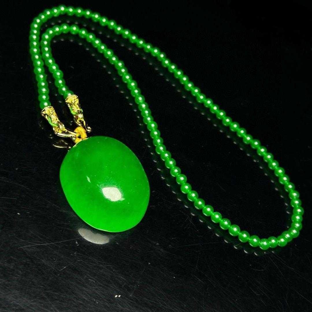 本日限定販売｜天然ビルマ翡翠 アイス種 濃緑 平安無事牌 ネックレス
