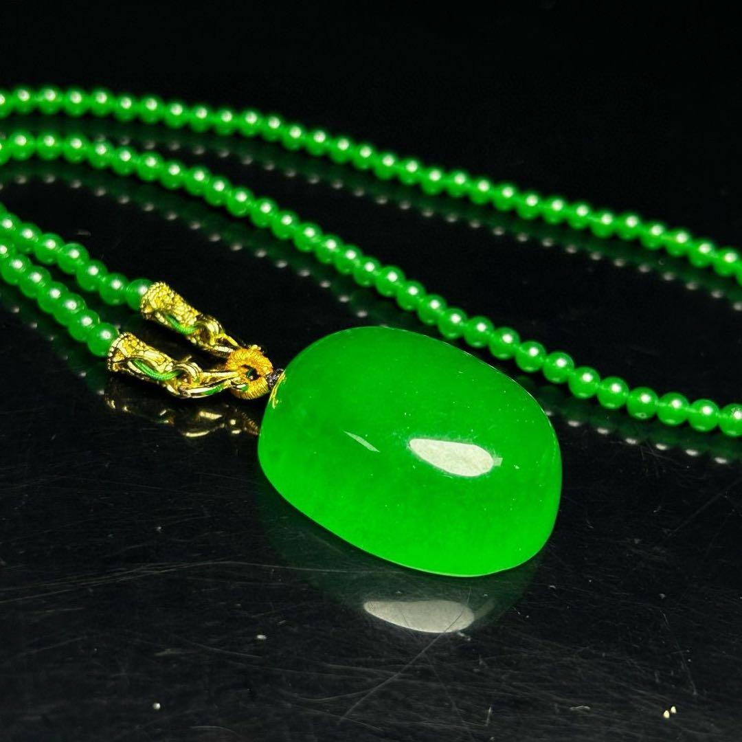 本日限定販売｜天然ビルマ翡翠 アイス種 濃緑 平安無事牌 ネックレス