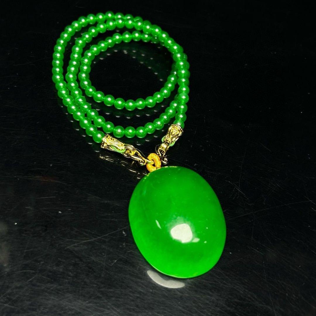 本日限定販売｜天然ビルマ翡翠 アイス種 濃緑 平安無事牌 ネックレス