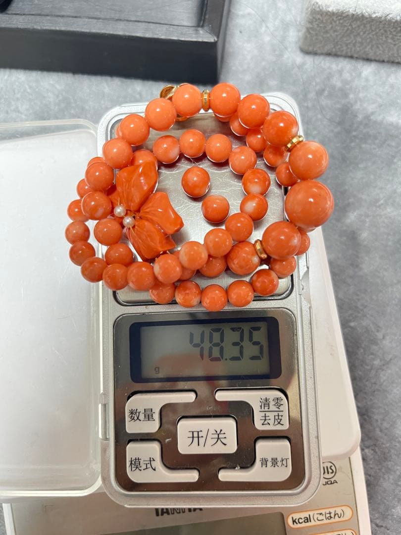 Angel 専用 珊瑚k 14、k 18珠、金重约2.9g、重约48.3g