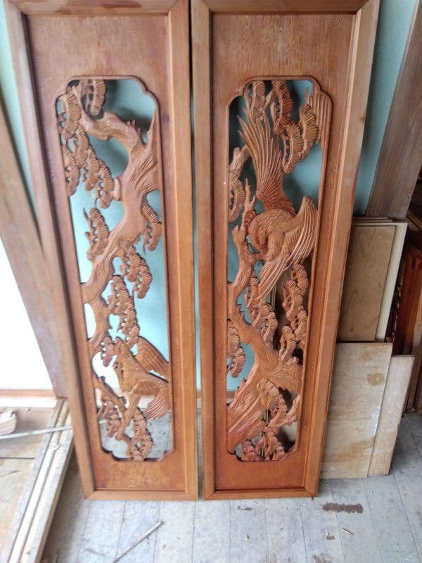 欄間（松と鷹）木製の彫刻装飾と他一式