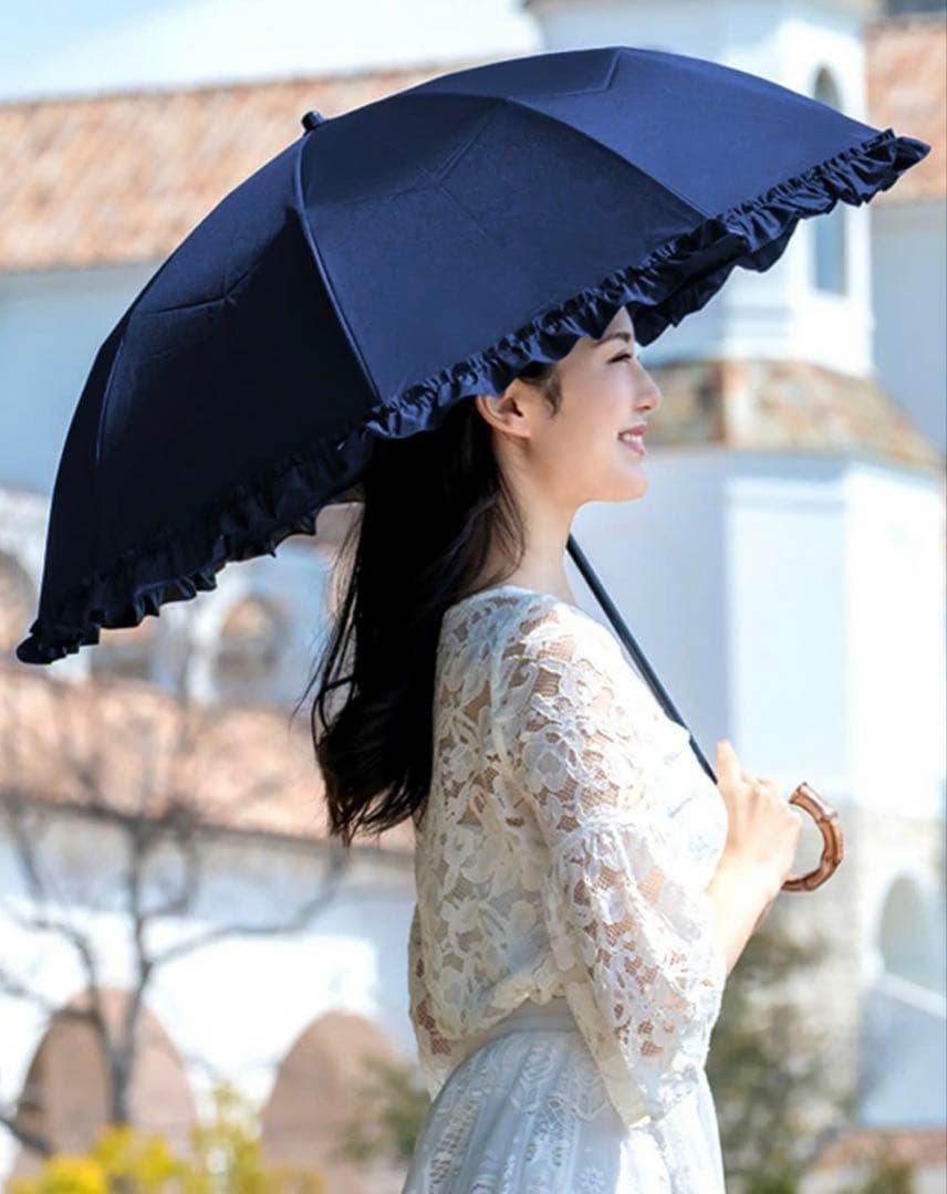 芦屋ロサブラン 折りたたみ傘 フリル 50cm 2段折 フリル曲がり竹手元