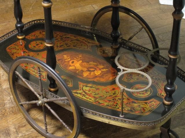イタリア製 象嵌細工 クラシック トローリーワゴン/キッチンワゴン/ワインラック
