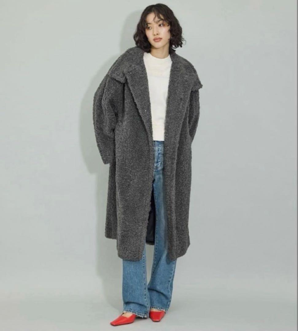 ADAM ET ROPE' スタンドカラーボアコート　グレー