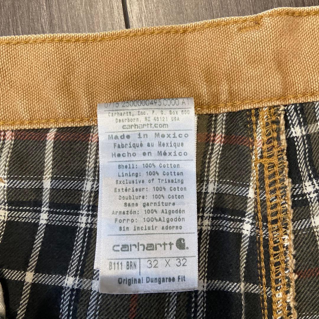 Carhartt W32 L32ワークパンツ ダック生地チェックB111 BRN