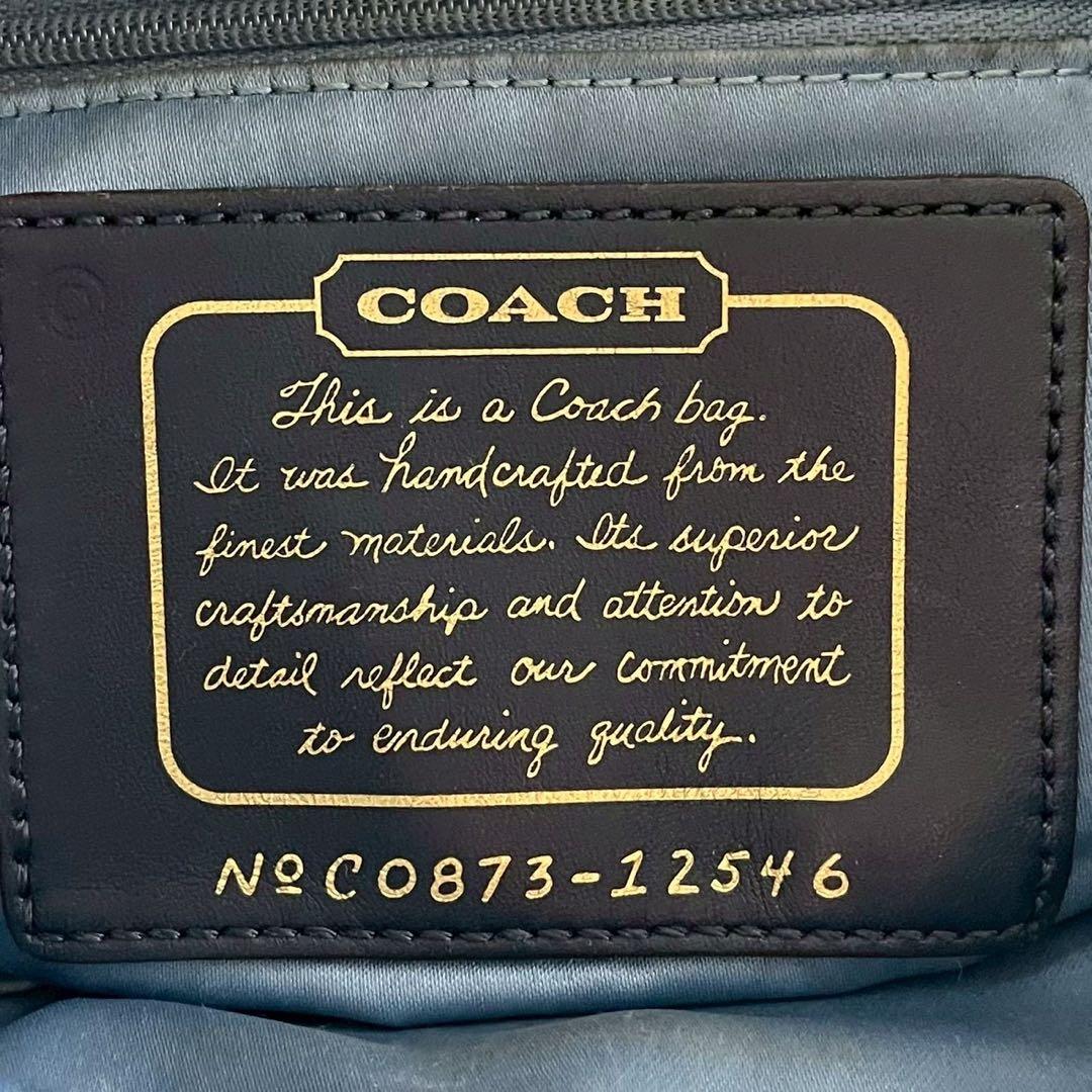 良品✨コーチ トートバッグ レザー×デニム 肩掛け シグネチャー ストライプ