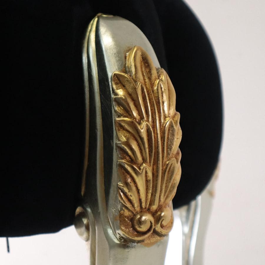 値下パンプキンスツール ベルベット調張地 ブラック 花びら8枚 猫脚 ロココ調