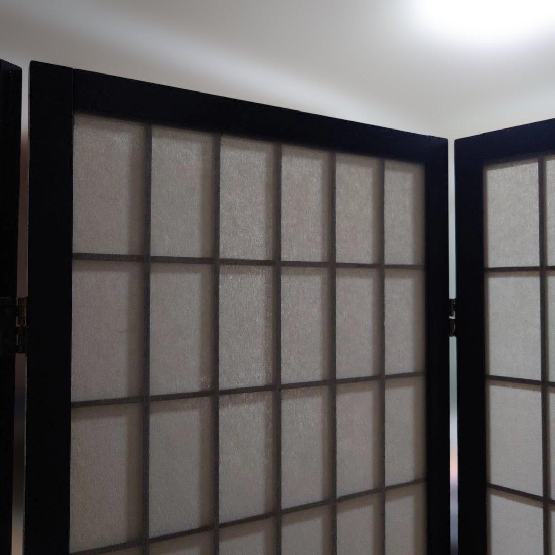 パーテーション　和風　木製　4連　格子模様