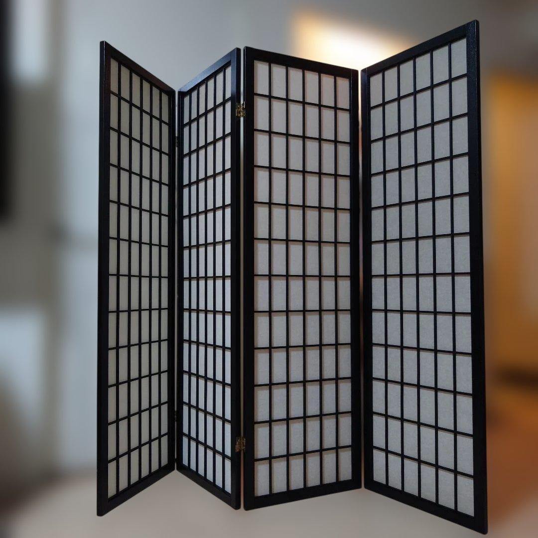 パーテーション　和風　木製　4連　格子模様