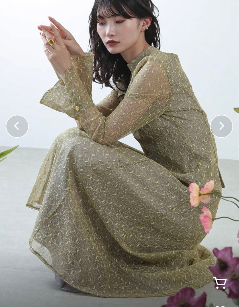 Kana 幾何学柄 レース バックオープン ワンピース パーティードレス　M